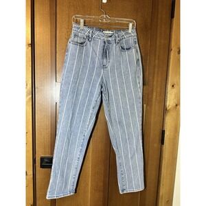 PacSun Mom Jeans Womens 28x26 Blue White Stripe High Rise Denim Straight Leg